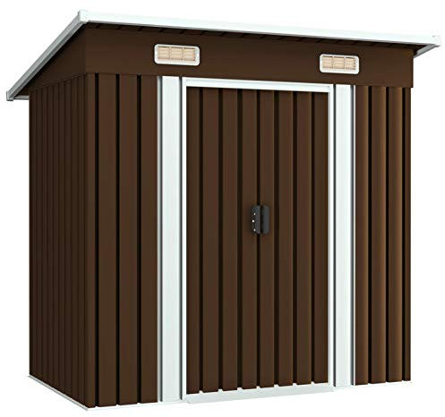 heybb Geräteschuppen Braun 194x121x181 cm Stahl Gartenschrank Holz Wetterfest