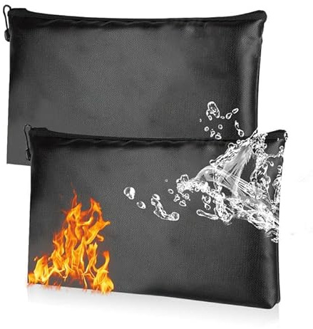 Dokumentväska, kassaskåp, brandsäker, vattentät, brandsäker dokumentlåda, plånbok för A5-dokument, förvaringsväska med dragkedja (2 stycken 29 x 20 cm)
