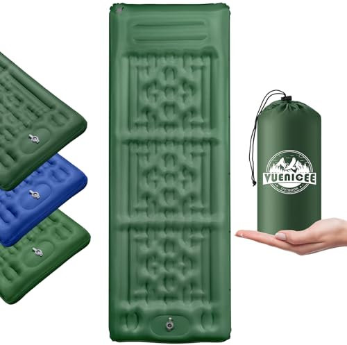 VUENICEE Isomatte Selbstaufblasend, 12CM Verdicktes Camping Matratze mit Fußpresse Pumpe, Wasserdicht Ultraleicht Selbst Aufblasbares Matratze Chinese Knot-Military Green