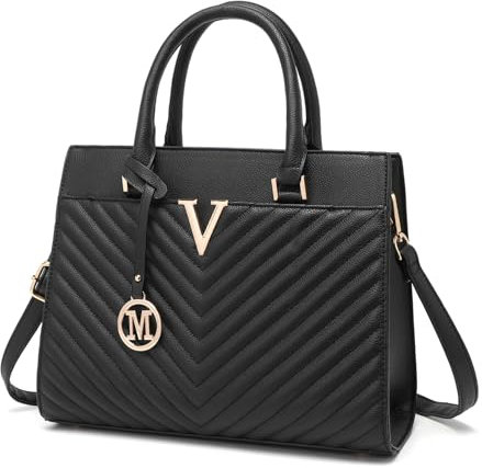 Miss Lulu Handtaschen für Damen, Schicke V-Stepp Frauen Henkeltaschen mit Goldenen Beschlägen, Große PU-Ledertasche für Arbeit, Schule, Reisen (Schwarz)