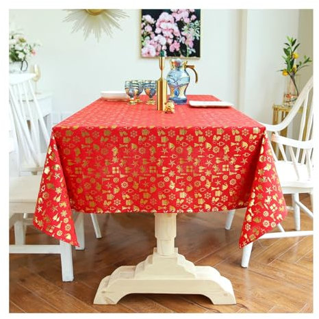 Gualiy Tischdecke Modern Küche, Tischdecken 140x140CM Leinen Tischdecken Waschbar Weihnachts Thema Geschenke Tischdecke für Wohnzimmertisch, Rot Gold