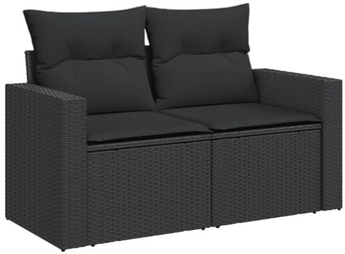 vidaXL Gartensofa mit Kissen 2-Sitzer, Sofa mit Staufach unter Sitzfläche, Terrassensofa mit abnehmbarem waschbarem Bezug, Gartenmöbel Terrassenmöbel, Schwarz Poly Rattan