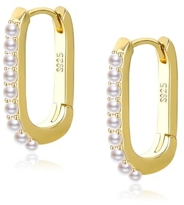 ALEXCRAFT 14K Perlen Ohrringe Creolen Gold Klein Goldene Ohrringe Damen Geschenk für Frauen Freundin Mädchen