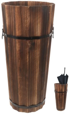 GARVALON Cubo para Paraguas y Bastones de Madera Marrón Gran Estabilidad y Diseño Elegante para Oficina Rincón, Maximiza el Espacio y Ordena Eficazmente