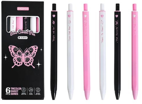AWOXIHJ 6 Stück Einziehbare Gelschreiber, 0,5 mm Schwarz Stift, Gel Kugelschreiber für Schreiben, Tagbuchschreiben und Notieren für Schule Büro Zuhause Geeignet