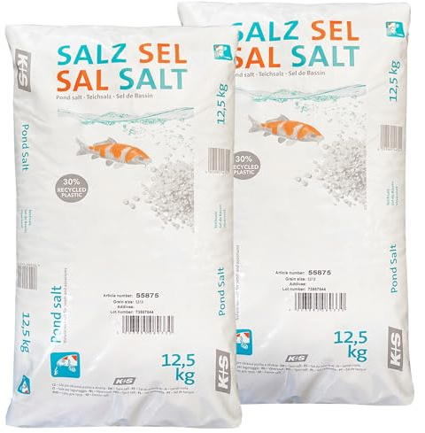 K+S Esco Teichsalz 25kg | Für Zierfische und Kois | Ohne chemische Zusätze | Unterstützt Gesundheit | Bekämpft Algen | 25 kg für 5000 l