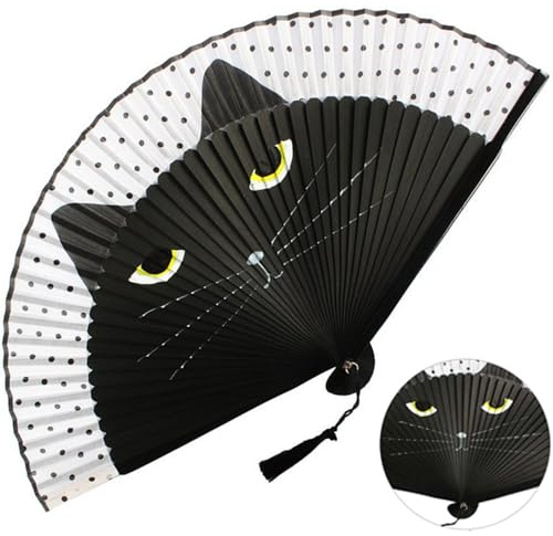 Handfächer, Fächer Hochzeit, Fecher Sommer Hochzeit, Hand Fan Asiatische Deko für Geburttag, Wedding, Fotografie, Bambusgriff Wandfächer Hochzeit Party Tanzen Fasching, Wand Dekoration (Schwarz)