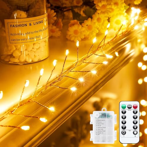 Outdoor Fairy Firecracker Lights Battery Operated, 10 Feet 100 LEDs Twinkle String Lights with Remote, Starry Lights for DIY Wreath Wedding Party Bedroom Mason Jar Holiday Christmas, Warm White