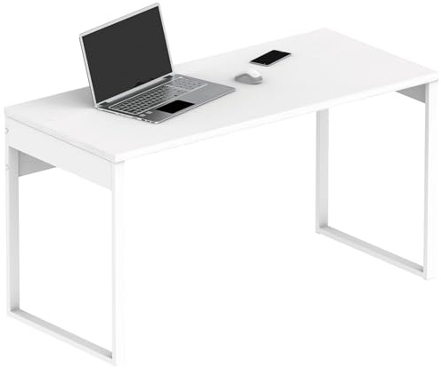 briebe Escritorio, Mesa de Ordenador Oficina, Estudio, Patas Estructura Metálica 76x135x60cm (Alto x Ancho x Profundo) Diseño Industrial, Desk, Smuk Blanco Atlas