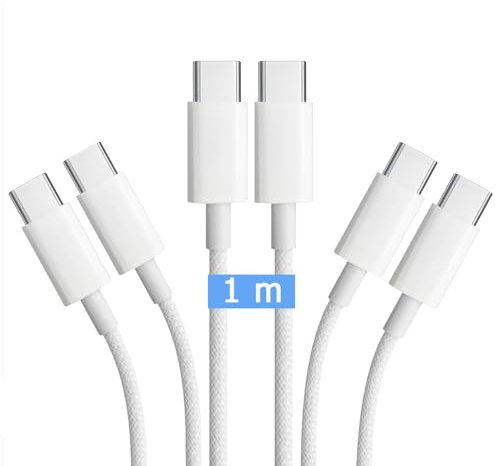 Lot de 3 Câble USB C vers USB C 1M 5A 100W Câble Tressé Nylon Câble Chargeur Charge Rapide Blanc pour Apple MacBook, iPad, iPhone 15, iPhone 16, Samsung Galaxy, Google Pixel,Xiaomi,Redmi, Honor
