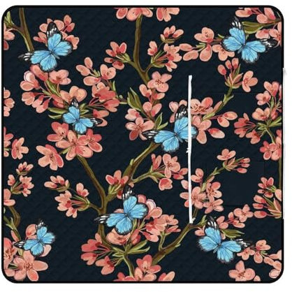 SEEKJOYS Couverture de pique-nique motif papillon bleu avec fleur de prunier avec sangle de transport, tapis de sable pliable et imperméable pour camping, été, plage, tapis de 150 x 150 cm