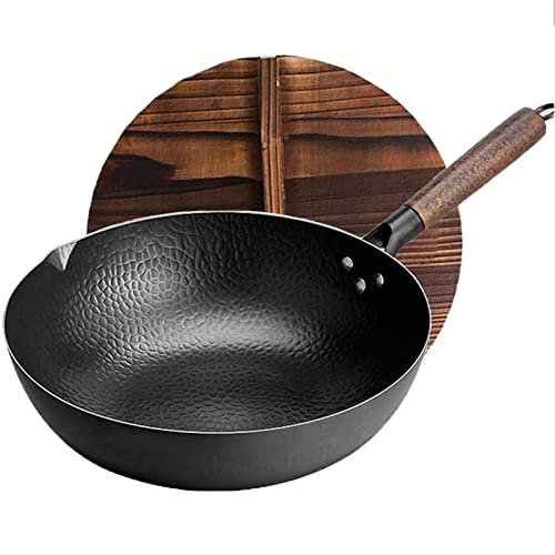 OQHAIR Wok de Hierro para Sopa, sartén, sartén Antiadherente, sartén de Hierro Fundido sin Recubrimiento, sartén Antiadherente, sartén, Utensilios de Cocina para el hogar, Olla para sarté
