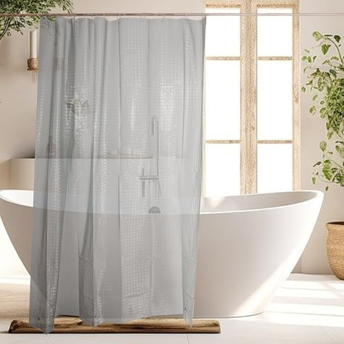 CAPASTEC 1 Set Wasserdichter Duschvorhang, Eva Badvorhang mit 3 Gewicht Magnet, 180 x 200cm Waschbar Duschvorhang mit 12 Duschvorhangringen für Badezimmer, Badewanne, Duschkabine, Grau