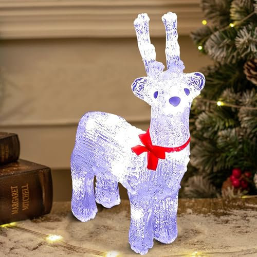 Rentier Beleuchtet Aussen, LED Acryl Figur Hirsch 27cm Außen Innen IP44 LED Weihnachtsdeko Beleuchtet Deko Weihnachtsfiguren Rentier Weihnachtsbeleuchtung Kaltweiß Rentier Figur Weihnachten Deko (B)