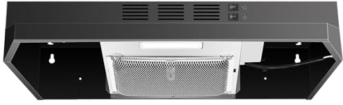 SNDOAS Black Range Hood 24 inch,Ductless Range Hood Under Cabinet,Black Coating Stainless Kitchen Exhaust Hood with 2-speed Fan,230 CFM,Rocker Switch,Hard-wired Stove Vent Black Ventless