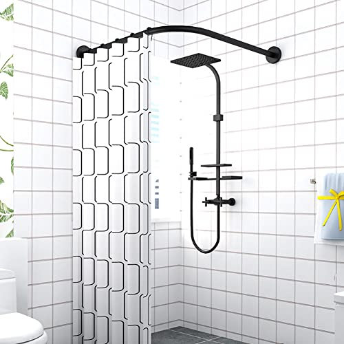 Duschvorhangstange aus Edelstahl, L-Form, gebogen, ausziehbar, 70 x 95 cm bis 105 x 165 cm, Bohren/ohne Bohren, Badezimmer-Vorhangstange für Badewannenecke, robust und stilvoll