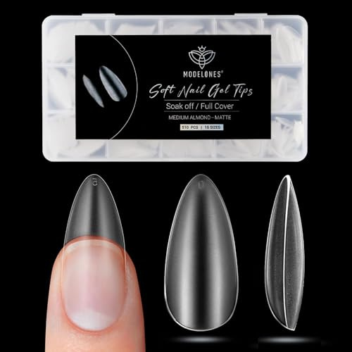 Modelones Nageltips 510 Stück- Full Cover Nail Tips Set,Gel Tips Set, Matt PMMA Harz Nagelspitzen, Künstliche Nägel Zum Aufkleben Nail Art DIY, Medium Almond