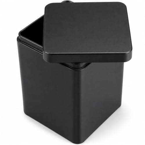 Garneck Storage Tin Tea Box Metal Black Biscuit Small Boxes with Lids Tins Canister Packaging Containers Of Square Lid 4. 32x3. 14 Inches with Airtight for Loose Tea, Candy
