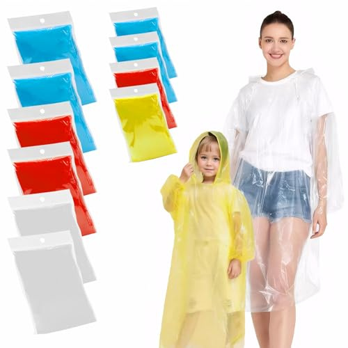 Kighdel 6 Adult + 4 Kids Waterproof Disposable Rain Ponchos, Unisex, Suitable for Families, Students, Outdoor Enthusiasts, Office Workers