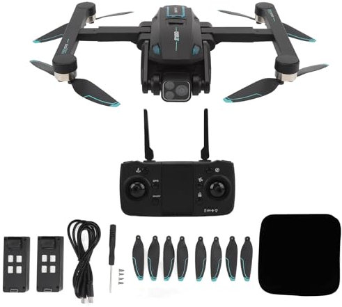 BuyWeek Drone avec Double Caméra 8K Réglable à 180°, Quadricoptère RC Transmission WiFi Sans Balais Évitement d'Obstacle HD Drone RC ESC GPS avec 8 Lumières LED, Retour en un Clic (2 Batterie)