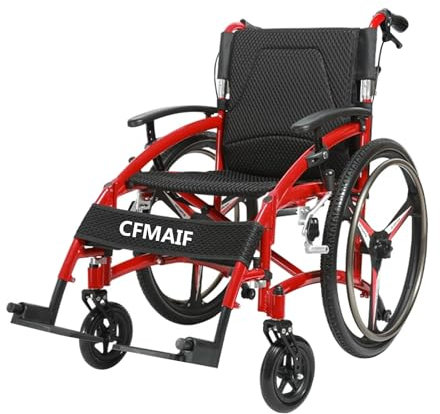 CFMAIF Faltrollstuhl, Rollstuhl für Ältere und Behinderte, selbstfahrend, Leichter Rollstuhl, Sitz 44 cm, Zwei Bremssysteme, Aluminium(A)
