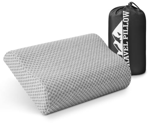 PEUJEW Reisekissen, Campingkissen, Wellenförmiges Nackenkissen, komprimierbares, mittelfestes Memory-Schaum-Kissen, Ideal für Reisen, Camping, Schlafzimmer und Büro (Hellgrau, 45 x 30 cm)