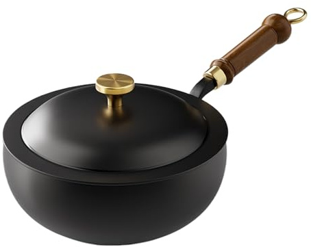 Sartén de hierro fundido esmaltado, cacerola antiadherente, mini cacerola esmaltada para horno holandés, utensilios de cocina de hierro con mango de madera, suministros de cocina aptos para horno para