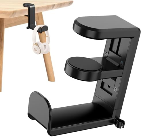 Alovez Kopfhörer Ständer, Gaming Headset mit Kabelhalter, Headset Kopfhörer Desktop-Halterung, Höhenverstellbar und Drehbar Headset Halterung Tisch (Schwarz)