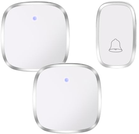 Kabellose Türklingel-Set (1 Sender und 2 Empfänger), Steckbare Türklingel mit 58 verschiedenen Melodien, 5 einstellbaren Lautstärken, 300 m Reichweite, LED-Blitzlicht, für Zuhause, Büro, Lager