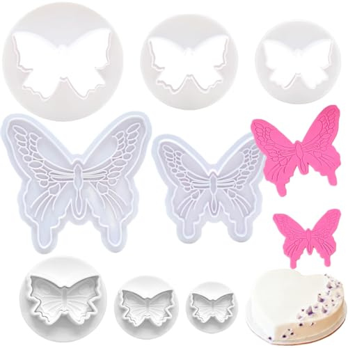 8 PCS Butterfly Plunger Cutters Fondant Cookie Cutter Butterfly Shape DIY Decorating Molds Baking Mold Tools for DIY Cookies Cake Baking Cupcake Sugarcraft Decorating