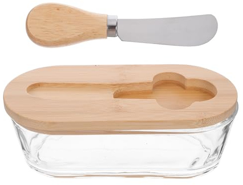 POPETPOP Boîte à Beurre Bois avec Couvercle Hermétique et Couteau Intégré Récipient de Conservation pour Beurre et Fromage Support de Rangement pour Cuisine et Réfrigérateur Design