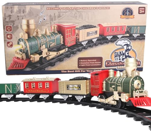 Xoeryoy Tren de Navidad con música y luz Juego de Tren eléctrico Juego para niños con Pilas Árbol de Navidad fácil de Instalar para cumpleaños de niños