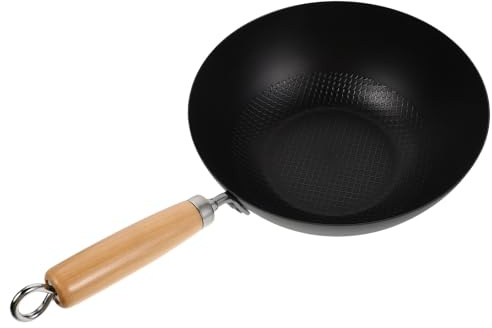 OSALADI Wok en Fer Forgé 24 CM sans Revêtement Poêle à Frire Petit Wok Cuisine pour Cuisinière Gaz et Induction Poêle Multifonction pour Frire Bouillir Vapeur Usage Domestique