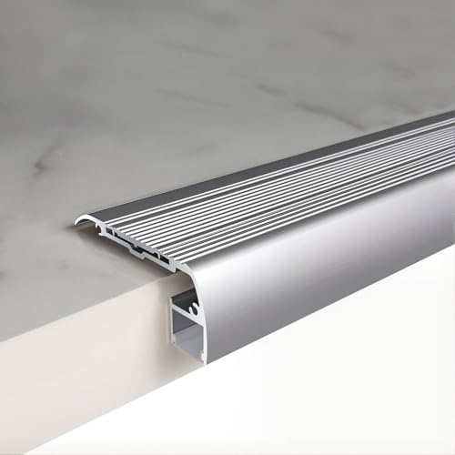 Treppenkantenprofil Alu Silber 100 cm - Schwerlast Stufenprofil mit Antirutsch-Einlage - Eloxiertes Treppenwinkel Profil für Außen und Innen