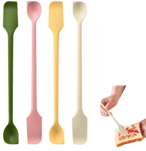 Mini spatole in silicone da 4 pezzi, cucchiaio da trucco in gomma riutilizzabile, spatole da cucina lunghe a doppia estremità, per barattoli da cucina, marmellate, bottiglie strette, 26 cm