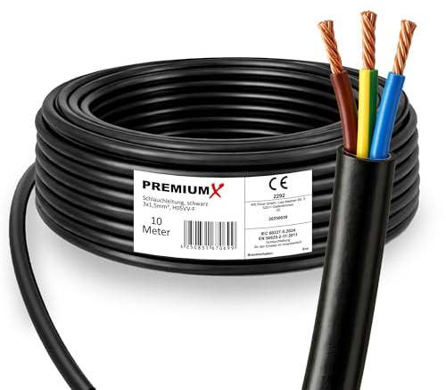 PremiumX H05VV-F - Cable flexible de PVC para conexiones eléctricas en interiores, 3 x 1,5 mm², 10 metros