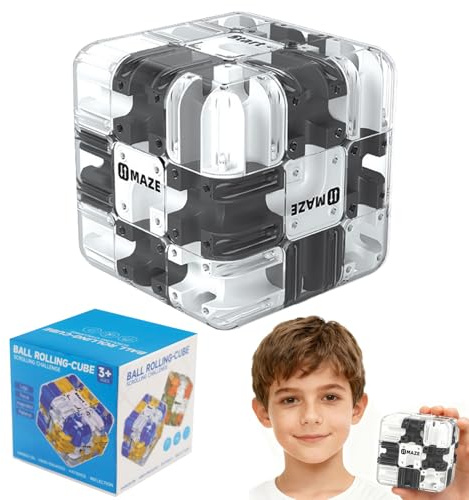 3D Labyrinth Würfel, Labyrinth Kugel Puzzle mit Rollenden Kugeln (Grau)