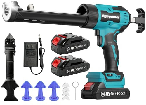 Bycpower Akku-kartuschenpresse kompatibel mit Makita LXT-18V, 2x2000mAh Akkus, 6 Geschwindigkeiten, Max 1100Lb, LED-Licht, für 300ml Kartuschen