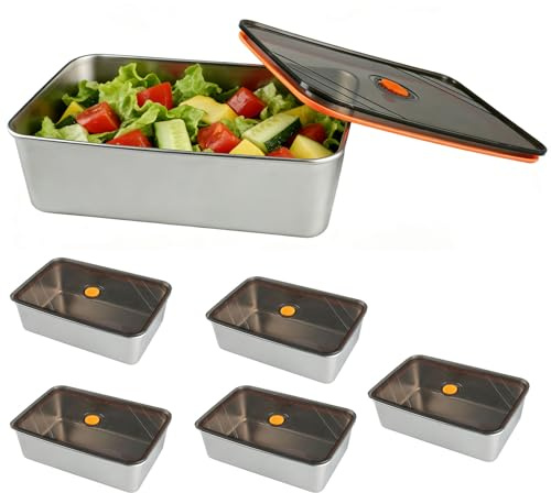 WakiHong 6 Piezas Recipientes de Acero Inoxidable 21.8 * 14.5 * 6 cm | Recipientes Herméticos para Alimentos,para Alimentos para Refrigerador,Cajas de Almacenamiento para Carne,Fruta