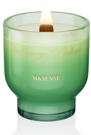 M&SENSE Duftkerze Blutorange Zedernholz| Knisterkerze mit Holzdocht| 280g 60 Stunden Lang Brennende Sojawachs Duftkerzen im Glas| Luxus Kerze Geschenk für Männer und Frauen