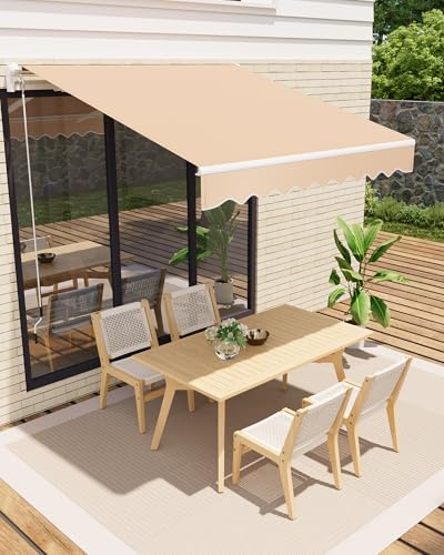 GarveeLife Store à Bras articulé 300 x 250 cm, UV40+ et imperméable, avec manivelle et Support Mural, Longueur + Angle réglable, Stores pour terrasse et Balcon, Protection Solaire, de Balcon
