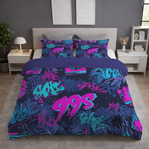 Super Soft Duvet Cover Set Microfiber Quilt Cover Abstract Lines Cassette Comfortable 1 Pale Blue Pink Duvet Cover,2 Pillowcases,3-Piece for Room Decor King 108 × 96 in