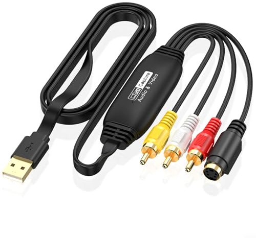 KiraKira Analog-zu-Digital-Video-Konverter, USB 2.0 Capture-Karte für VHS-Videorekorder für Camcorder, S-Video auf Computer, HD 720P Aufnahme und Play Win, Schwarz (AV männlicher Kopf)