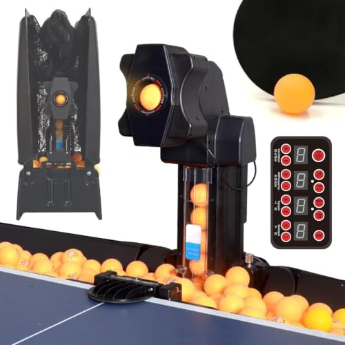 Bordtennisrobot med Kapacitet för 300+ Bollar, 9 Spinvariationer, Justerbar Hastighet, Spin och Nedslagspunkt samt Bollretursystem för Hemträning och Klubb