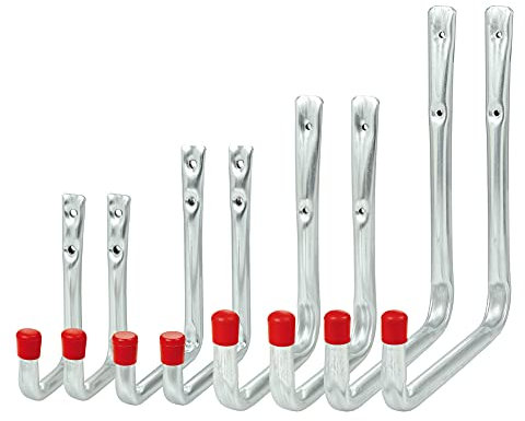 VORMANN Wandhaken Gerätehaken Garagenhaken Lasthaken Haken | Traglast 22 bis 37 kg | witterungsbeständig | U-Form, 8-teiliges Set, 4 Größen | Made in Germany