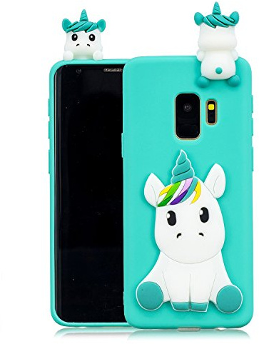 HopMore Silikon Schutzhülle Kompatibel mit Samsung Galaxy S9 Hülle 3D Hüllen Kawaii Tier Muster Bumper Design Ultra Dünn Slim Handyhülle Case Cover für Samsung S9 - Einhorn Grün