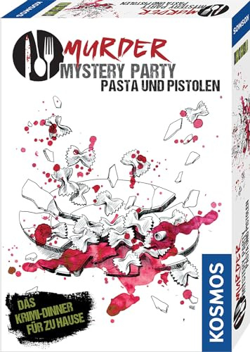 Kosmos Murder Mystery Party - Pasta und Pistolen | Das Krimi-Dinner für zu Hause, Komplett-Set für genau 8 Personen ab 16 Jahren, Partyspiel