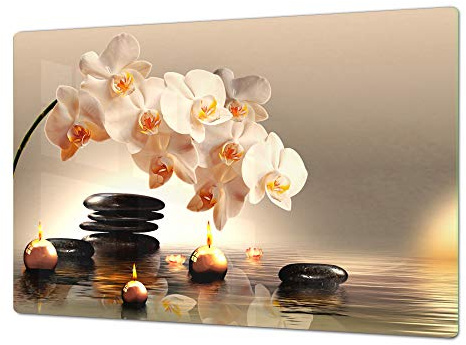 Salvaencimera Extra-Grande de vidrio templado - Conjunto de tablas para picar - Cubre Vitro Gigante – UNA PIEZA (80 x 52 cm) o DOS PIEZAS (40 x 52 cm) Serie de Flores DD06A