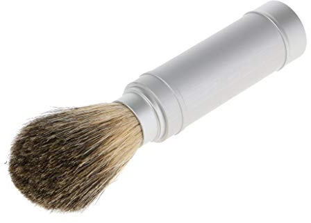 Blaireau de rasage argenté dans un tube de voyage pour barbe moustache et moustache dans un étui en aluminium léger