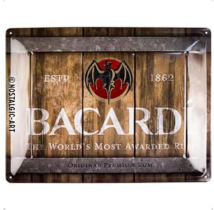 Nostalgic-Art 23289 Retro Blechschild BACARDI – Wood Barrel Logo – Geschenk-Idee für Rum-Fans, aus Metall, Vintage-Design zur Dekoration, 30 x 40 cm